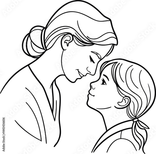 Mother Daughter Love Line Art Illustration

