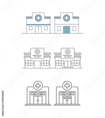 Hospital Building Sketch Modern Medical Center Facade Design in Minimalist Line Drawing Style
