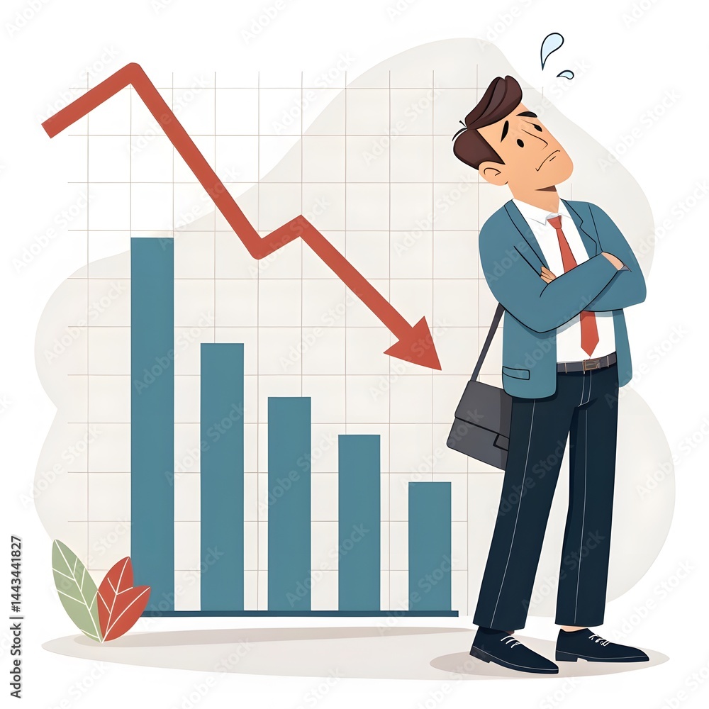 Businessman Contemplating Decreasing Graph Businessman Contemplating Decreasing Graph