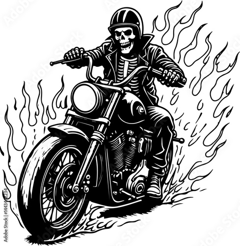 Skeleton Biker on Vintage Motorcycle Vector Design