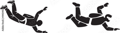Silhouette Illustration Of Skydivers Parachuting Downward Extreme Sport Vector Design
