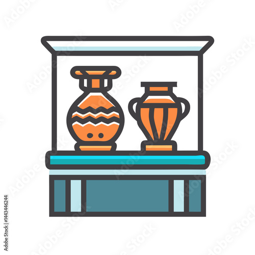 Ancient Pottery Exhibit Icon – Historical Artifact Museum Display Line Symbol