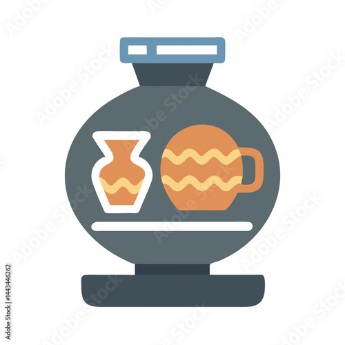 Ancient Pottery Exhibit Icon – Historical Artifact Museum Display Line Symbol
