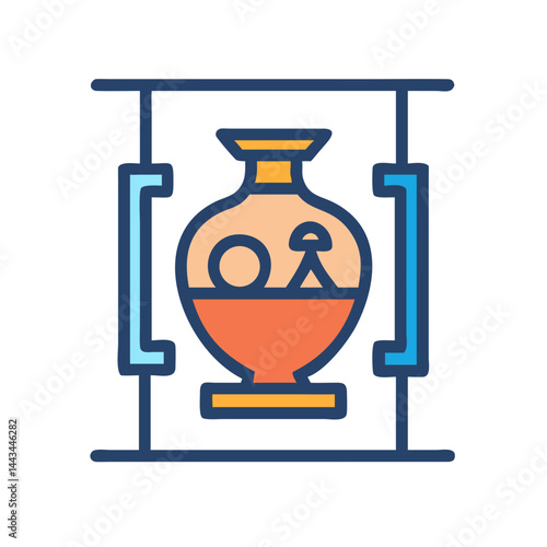 Ancient Pottery Exhibit Icon – Historical Artifact Museum Display Line Symbol