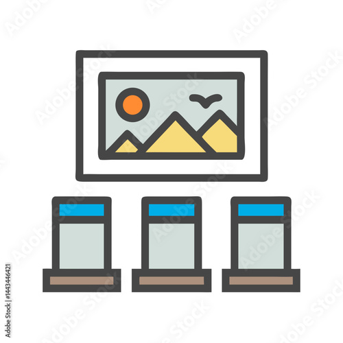 Art Gallery Wall Display Icon – Exhibition Museum Artwork Showcase Line Symbol