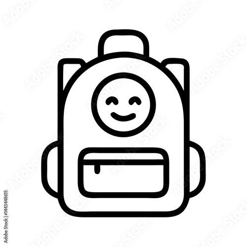 Backpack with Smiling Face Icon – School Travel Fun Kids Accessory Line Symbol