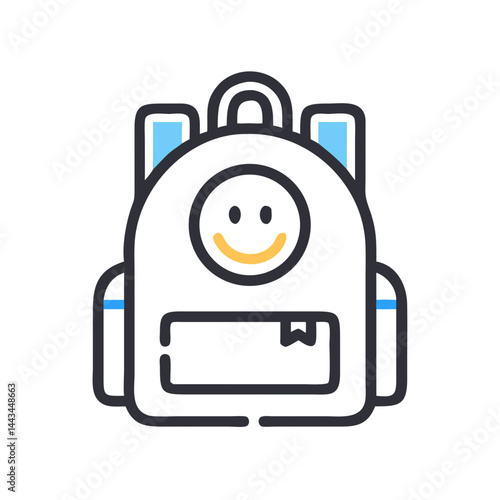 Backpack with Smiling Face Icon – School Travel Fun Kids Accessory Line Symbol