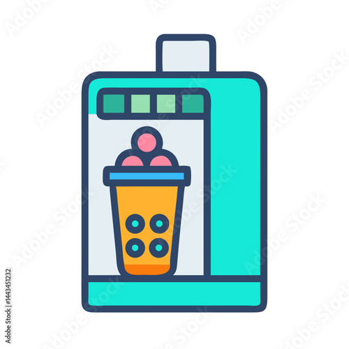 Bubble Drink in Vending Machine Icon – Beverage Refreshment Automatic Dispenser Line Symbol