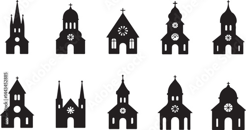 Illustration of Church and Cathedral Icon Silhouette Vector for Architecture, Religious, and Historical Designs
