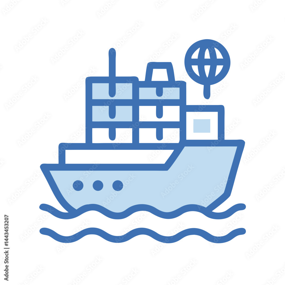 Obraz premium Cargo Ship Icon Representing International Freight – Shipping Transport Logistics Line Symbol