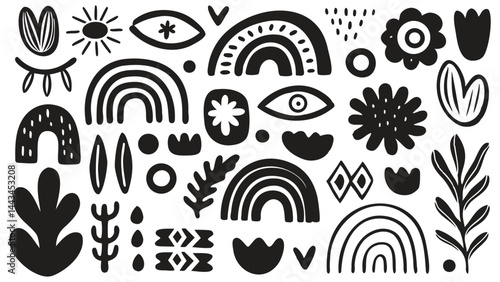 Boho Botanical Icons in Monochrome
