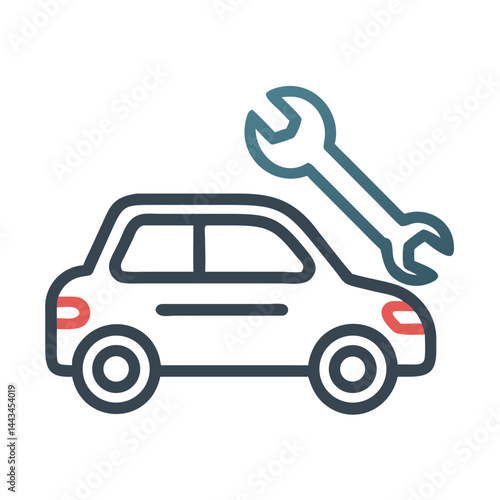 Car with Wrench Auto Repair Icon – Vehicle Maintenance Service Line Symbol