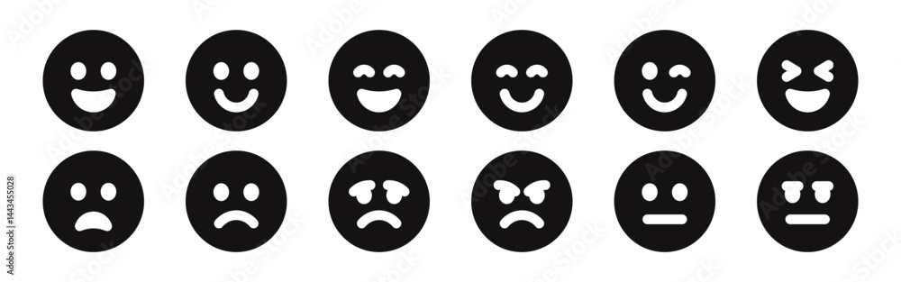 Set of emoticons with different moods. Positive and negative emoji faces collection. Set of emoticons with different moods. Positive and negative emoji faces collection.