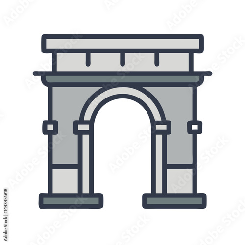 Classical Stone Arch Structure Icon – Historic Architecture Monument Line Symbol