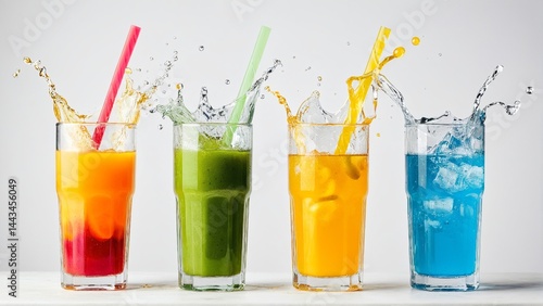 Refreshing Rainbow: A Vibrant Collection of Colorful Drinks Bursting with Flavor, Creating a Captivating Display of Beverage Bliss.