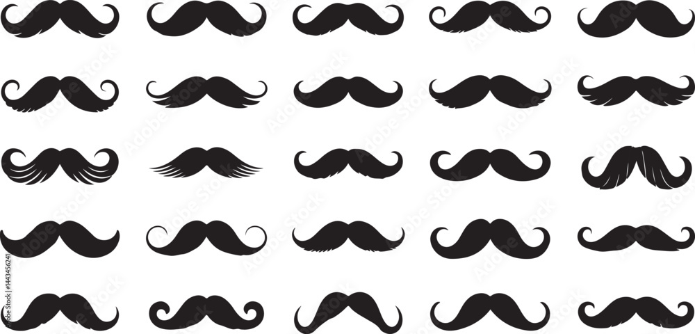 Illustration of Mustache Icon Silhouette Vector for Grooming, Facial Hair, and Men's Fashion Designs Illustration of Mustache Icon Silhouette Vector for Grooming, Facial Hair, and Men's Fashion Designs