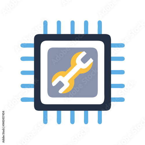 CPU Chip with Wrench Repair Icon – Processor Maintenance & Hardware Fix Outline Vector