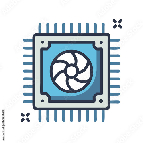 blue computer chip with fan icon clip art preview