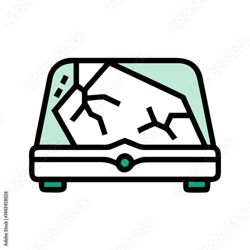 Cracked Windshield Glass Icon – Damaged Car Window Outline Vector