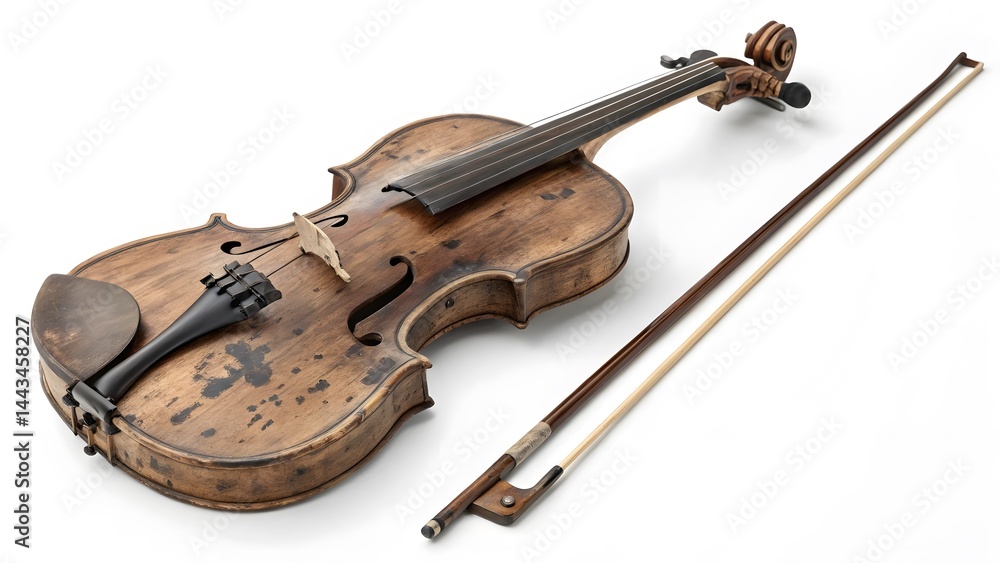Obraz premium Antique Violin with Bow