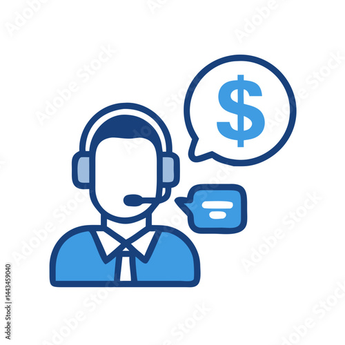 Financial Customer Support Agent Icon: Currency Help Desk & Banking Assistance Service Design
