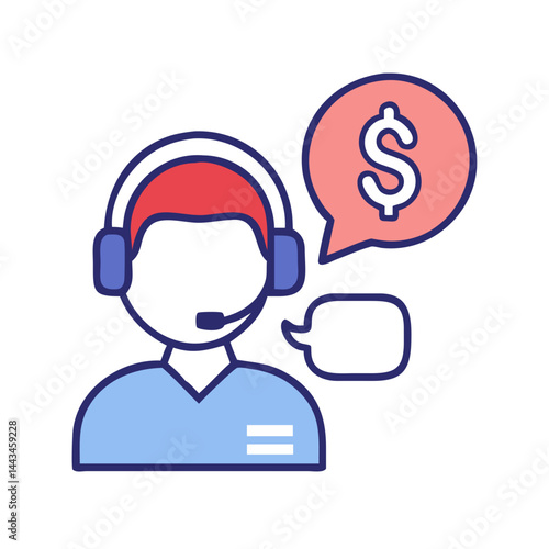 Financial Customer Support Agent Icon: Currency Help Desk & Banking Assistance Service Design