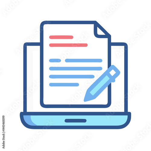 Digital Document with Writing Tool Icon: Electronic Contract Editing & Online Content Creation Design