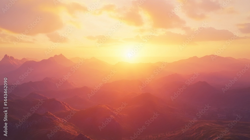 Fototapeta premium A tranquil sunrise casts light over mountains featuring a cross silhouette that represents peace and hope within the beauty of nature