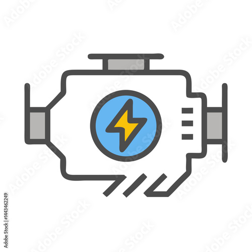 Powerful Engine with Lightning Bolt Symbol Icon: Electric Motor & High-Performance Energy Design