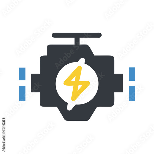 Powerful Engine with Lightning Bolt Symbol Icon: Electric Motor & High-Performance Energy Design