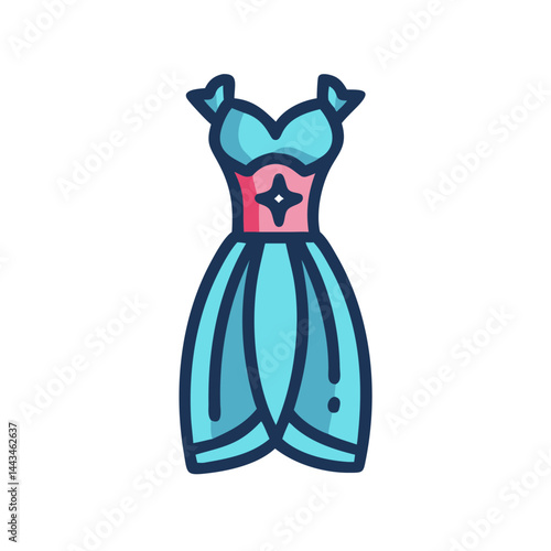 Elegant Fancy Evening Dress Icon: Luxury Formal Gown & Party Apparel Illustration