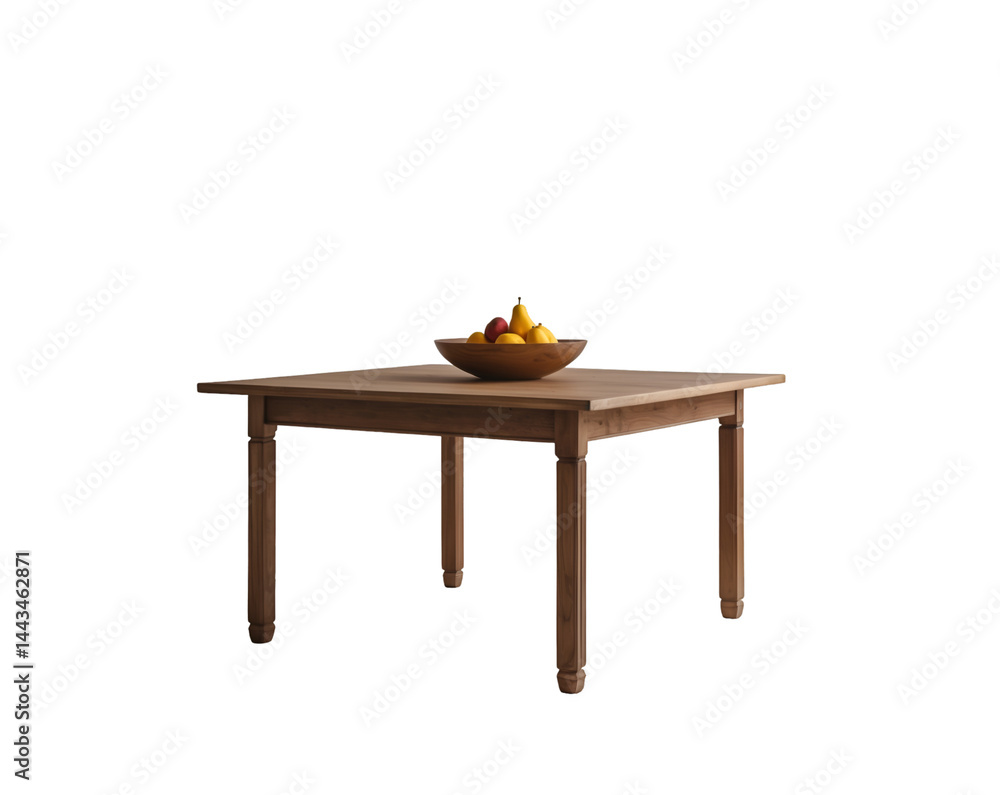 Isolated Square Kitchen Table with Wooden Fruit Bowl Displaying Fresh Assortment of Pears, Peaches, and Lemons for a Rustic Interior Decor Theme Isolated Square Kitchen Table with Wooden Fruit Bowl Displaying Fresh Assortment of Pears, Peaches, and Lemons for a Rustic Interior Decor Theme
