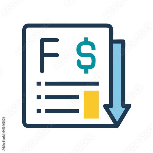 Financial Ledger with Downward Arrow Icon: Business Loss and Expense Tracking Design