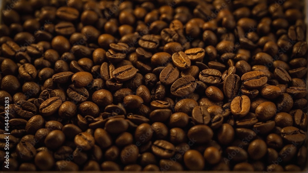 Fototapeta premium Aromatic Harmony: A Close-Up View of Rich, Roasted Coffee Beans, Promising Warmth and Invigoration in Every Single Brew