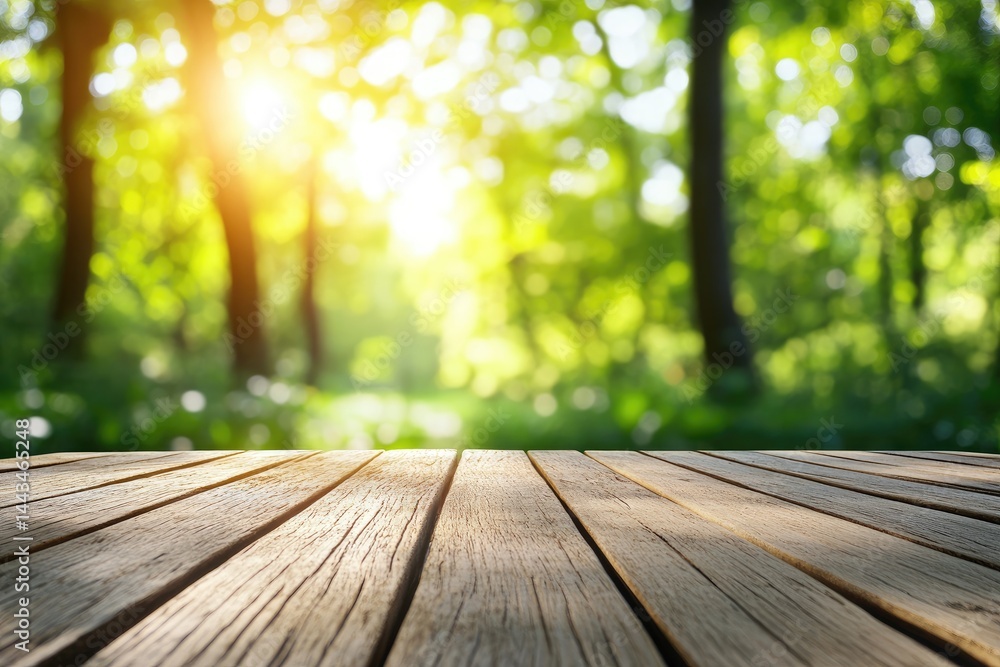 Rustic wooden table in a forest setting Rustic wooden table in a forest setting