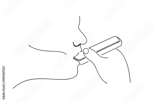 Minimalist line art illustration of person playing harmonica musical expression