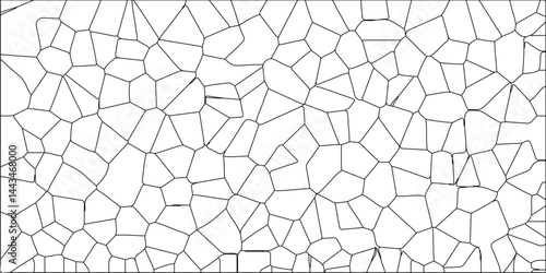 Abstract lines in black and white tone of many squares and rectangle shapes. Abstract metal grid isolated on the white background. White color Broken Stained-Glass Background with black lines.