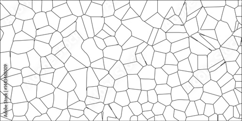 Abstract lines in black and white tone of many squares and rectangle shapes. Abstract metal grid isolated on the white background. White color Broken Stained-Glass Background with black lines.