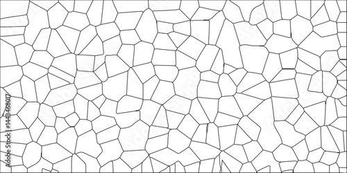Abstract lines in black and white tone of many squares and rectangle shapes. Abstract metal grid isolated on the white background. White color Broken Stained-Glass Background with black lines.