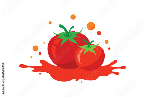 realistic sliced ripe tomato in red juicy splash