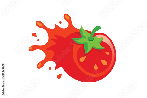 realistic sliced ripe tomato in red juicy splash