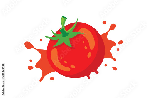 realistic sliced ripe tomato in red juicy splash