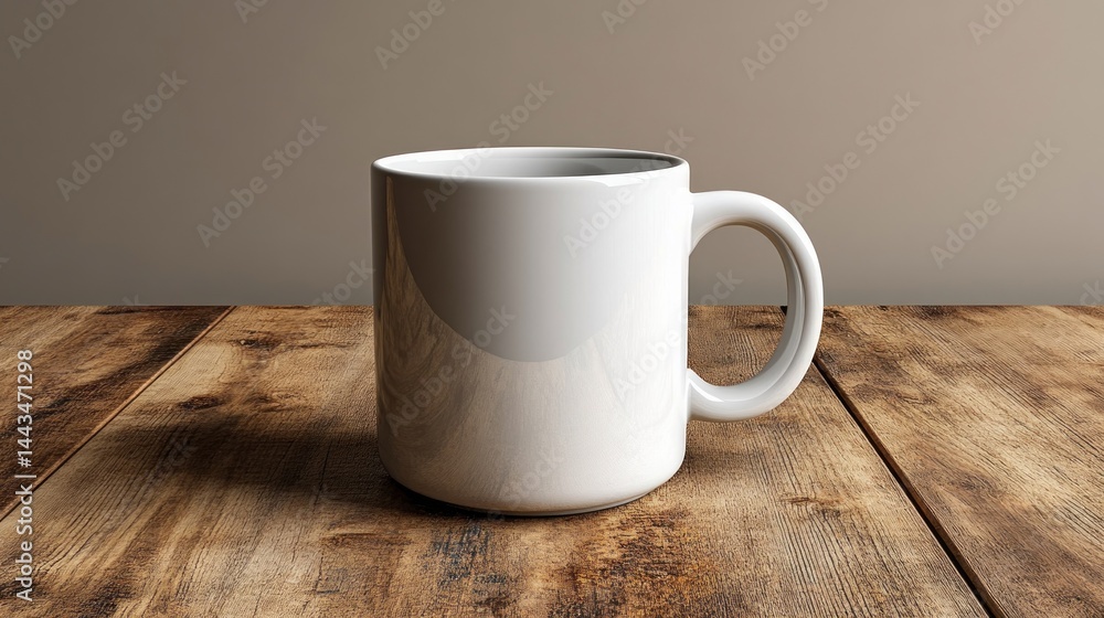 White Mug on Rustic Wooden Table White Mug on Rustic Wooden Table