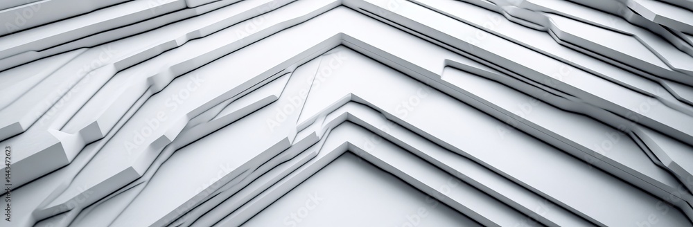 Fototapeta premium A minimalist background with a modern abstract design, incorporating colors such as black, white, gray, and silver, features geometric shapes and striped lines, along with 3D shadow effects and