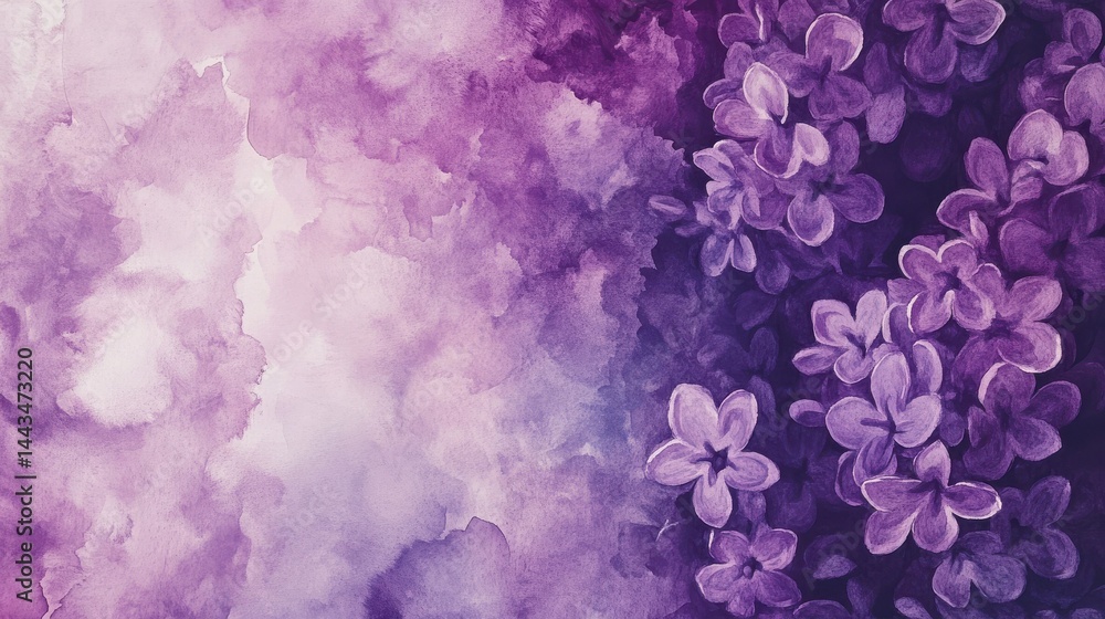 Fototapeta premium Lilac flowers bunch violet art design background beautiful violet color lilac flower frame closeup watercolor nature floral backdrop easter birthday nature border design easter border border easter s