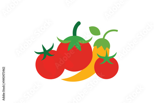 ripe cherry tomatoes and chili peppers