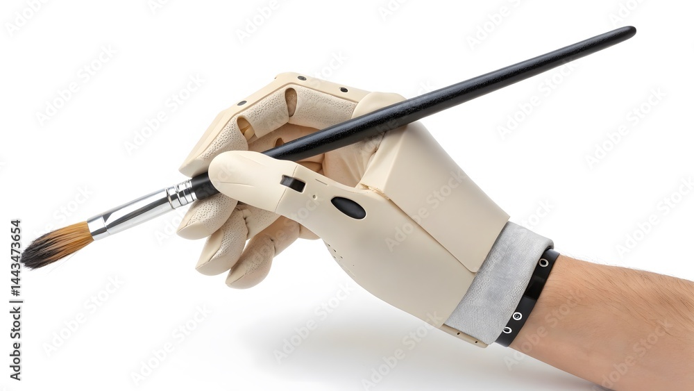 Wooden Prosthetic Hand Holding Paintbrush