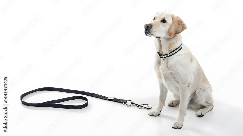 Yellow Labrador Retriever Sitting with Leash