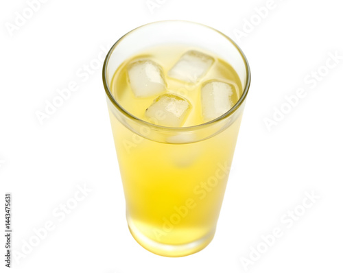 Wallpaper Mural Refreshing Summer Drink, High-Angle View of a Glass Filled with Transparent Ice Cubes and a Chilled Yellow Beverage, Perfect for Quenching Your Thirst Torontodigital.ca