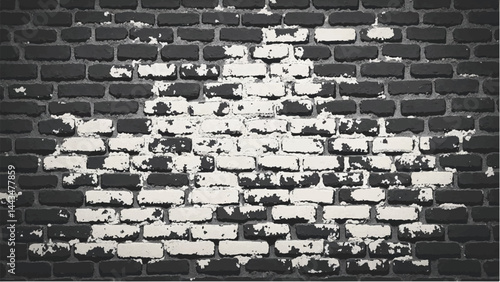 Black and white tone Brick wall background. A black and white brick wall texture with a grungy, distressed look. 